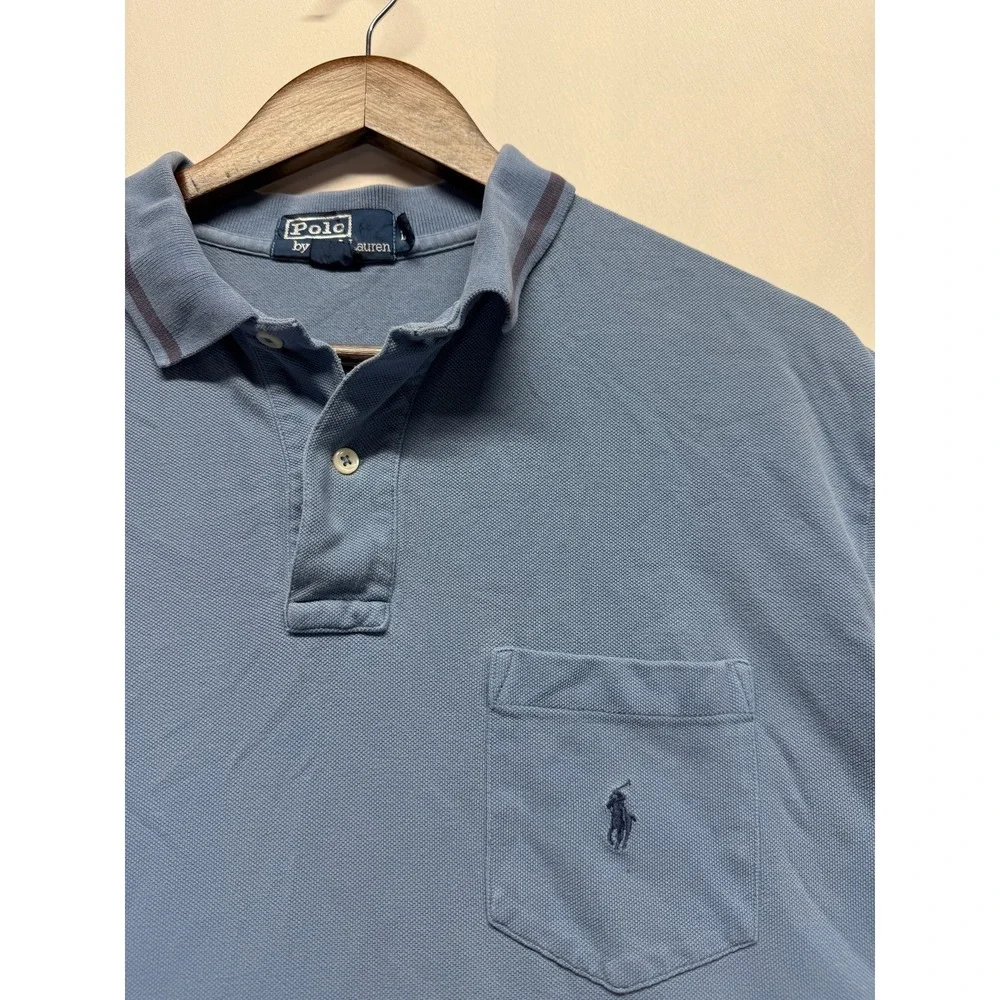 Polo Ralph Lauren Polo Shirt Mens Large Slate Blue Tipped‎ Trim Pony Golf Tennis